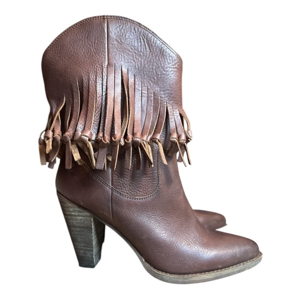 Zodiac Brown Leather Fringe Cowgirl Western Boho Rodeo Boots Womens 9 - Picture 7 of 12